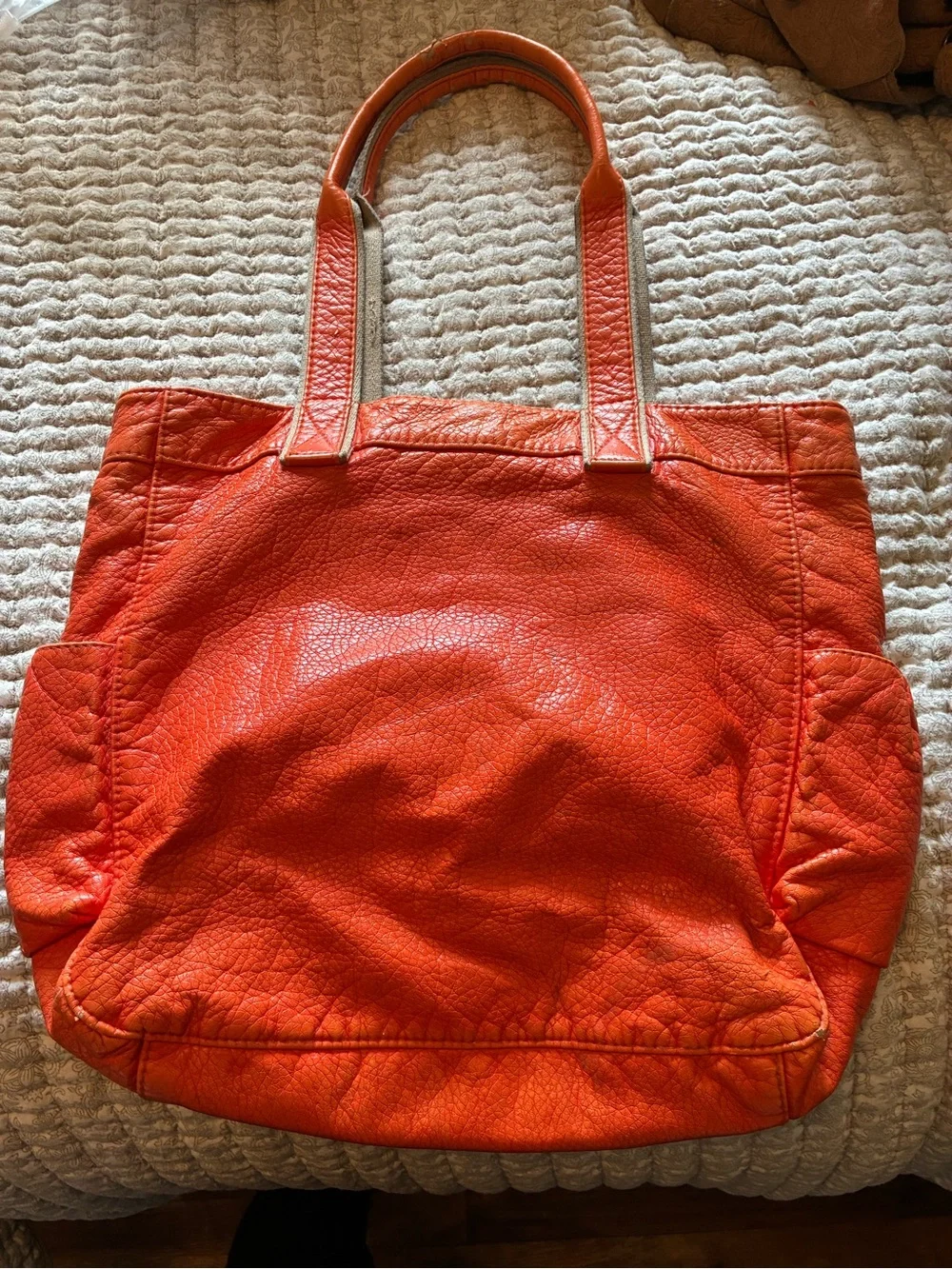 Women's Orange Leather Tote Bag